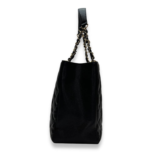 GST Black Shoulder Bag in Caviar Leather, Gold hardware