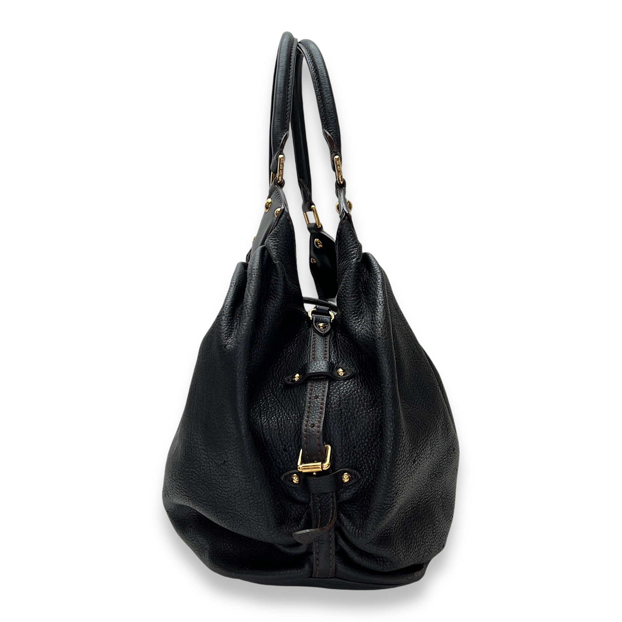 Mahina Top Handle Bag Black in Calfskin, Gold hardware