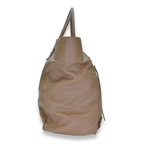 Papier Tote Bag Beige in Calfskin, Silver hardware