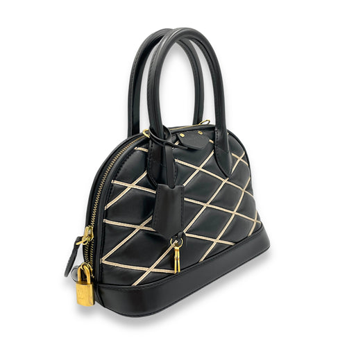 Alma BB Black Top Handle Bag in Calfskin, Gold hardware