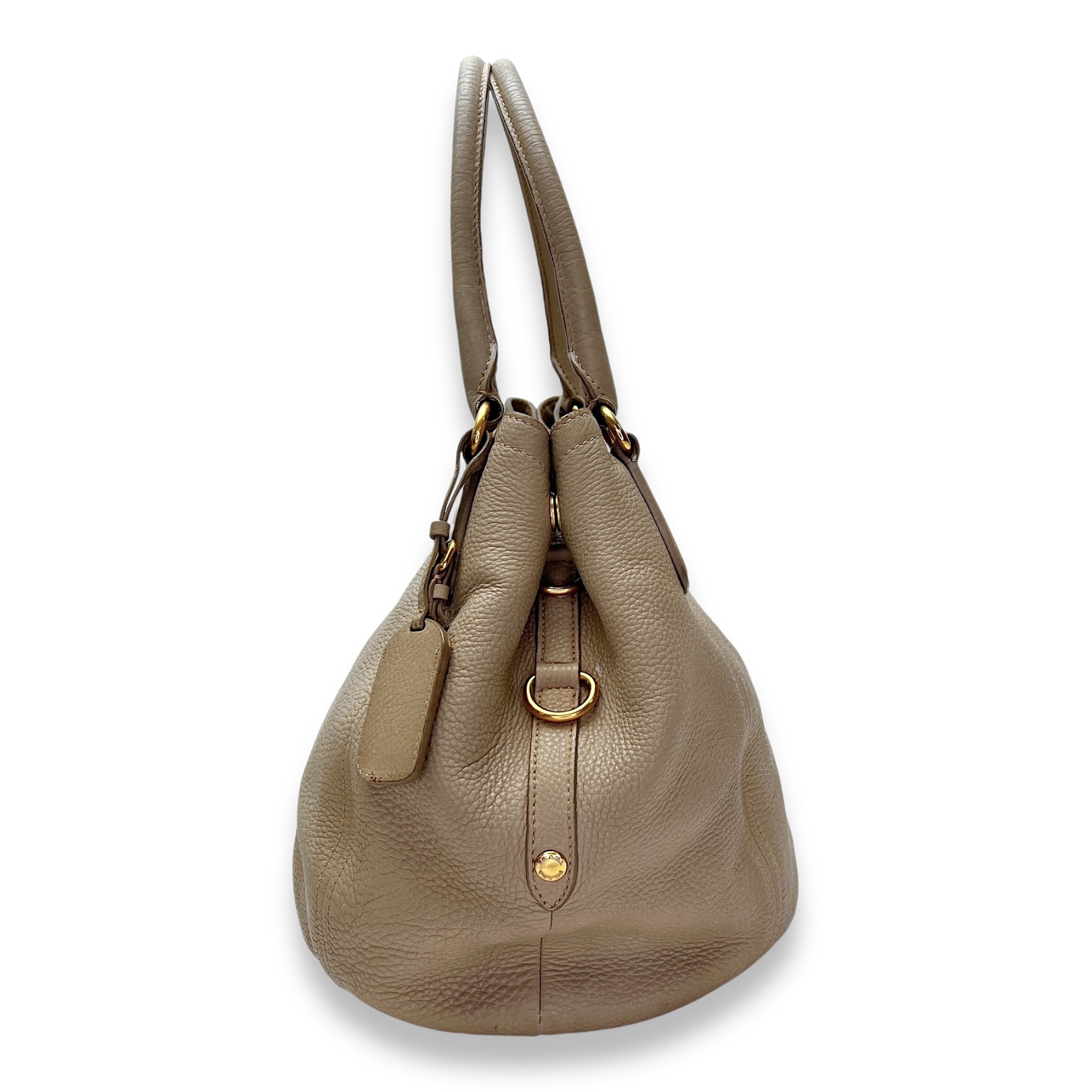 Logo Beige Top Handle Bag in Calfskin, Gold hardware