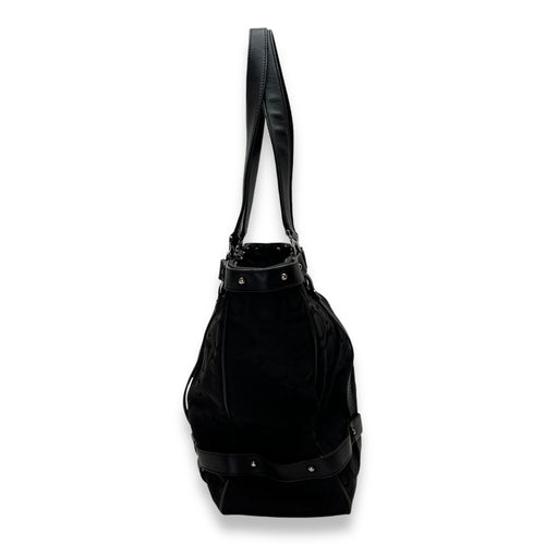 Gancini Top Handle Bag Medium Black in Canvas, Silver hardware