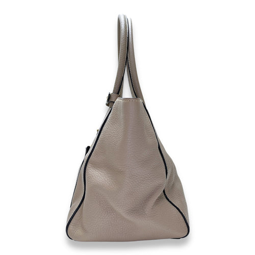 Logo Top Handle Bag Beige in Calfskin, Gold hardware