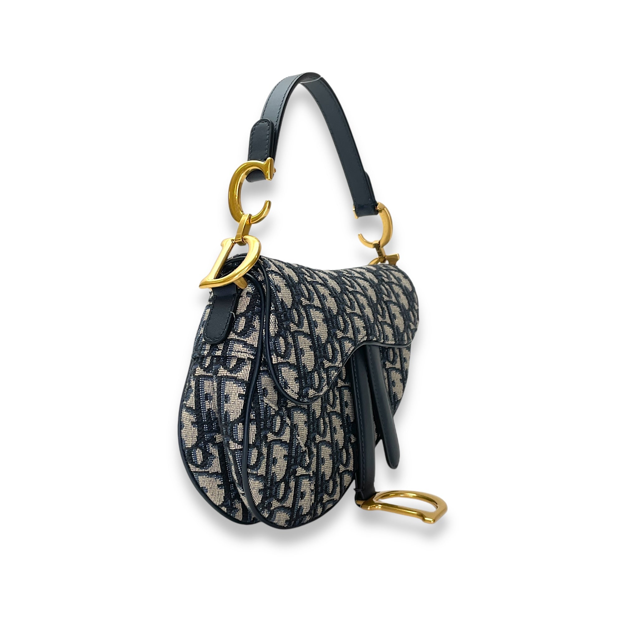 Saddle Mini Blue Top Handle Bag in Canvas, Gold hardware