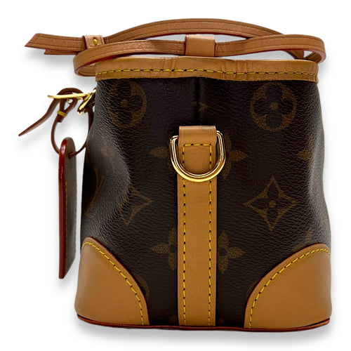 Noe Purse Bucket Bag Brown in Monogram Coated Canvas, Gold hardware