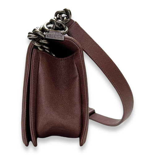 Boy Medium Purple Shoulder Bag in Caviar Leather, Ruthenium hardware