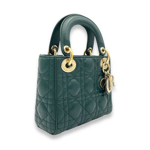 Lady Dior Top Handle Bag Mini Green in Lambskin, Gold hardware