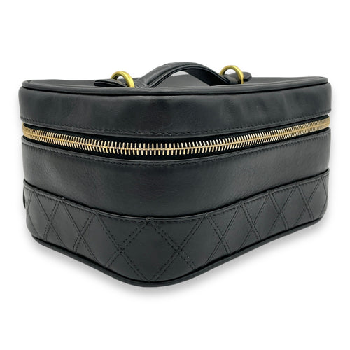 Quilted Vintage Black Vanity Bag in Lambskin, Gold hardware