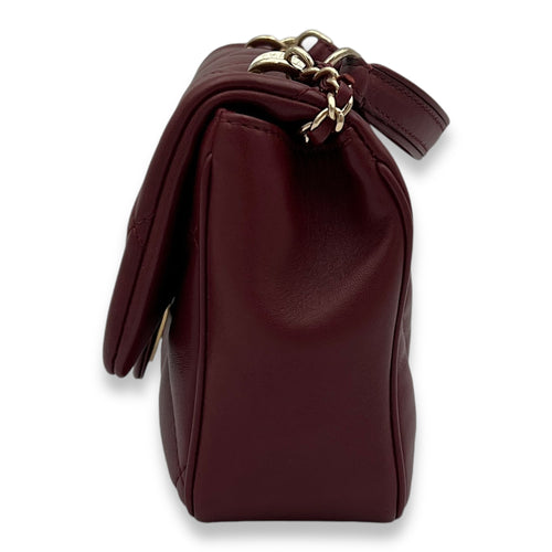 Easy Carry Flap Maroon Shoulder Bag in Lambskin, Gold hardware