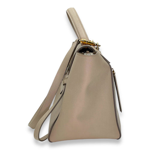 Belt Mini Beige Top Handle Bag in Calfskin, Gold hardware