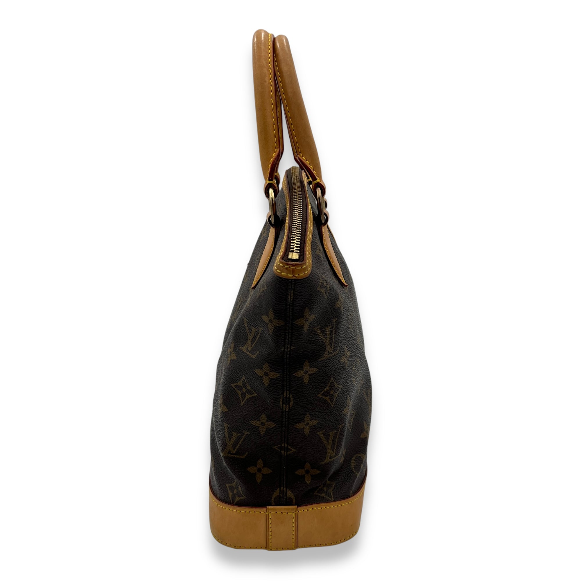 Lockit PM Brown Top Handle Bag in Monogram Coated Canvas, Gold hardware