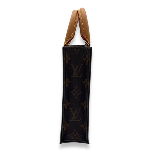 Sac Plat Top Handle Bag Brown in Monogram Coated Canvas, Gold hardware