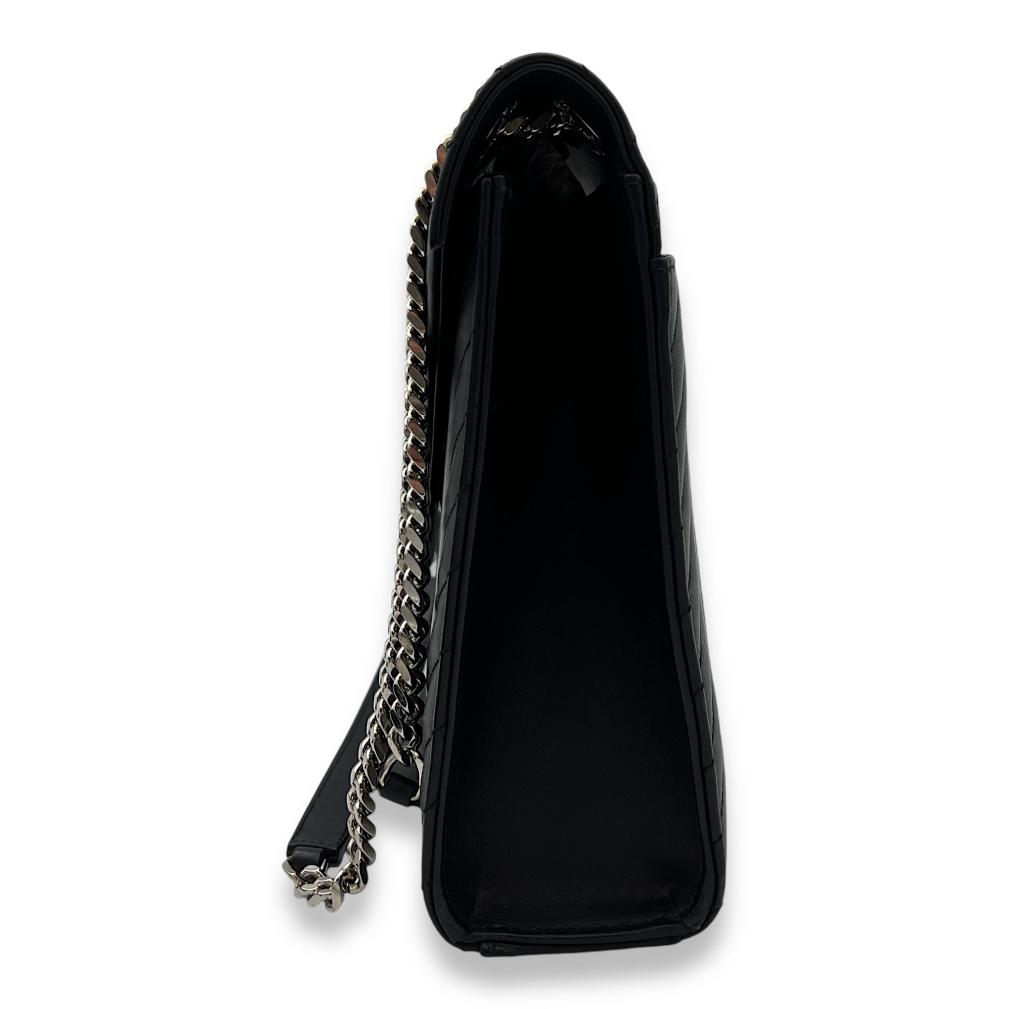 Envelope Shoulder Bag Black in Calfskin, Silver hardware