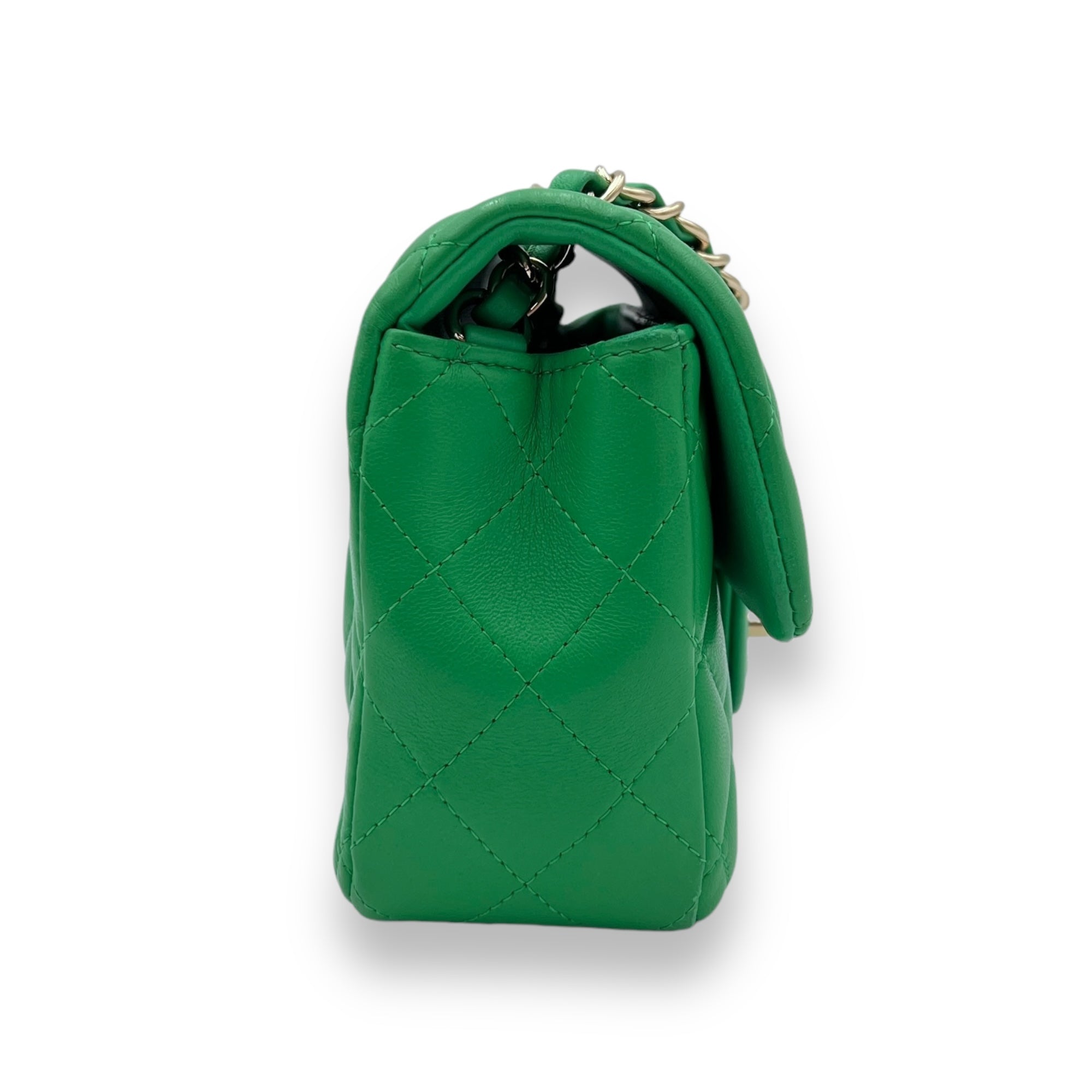 Classic Mini Rectangular Green Crossbody Bag in Lambskin, Gold hardware