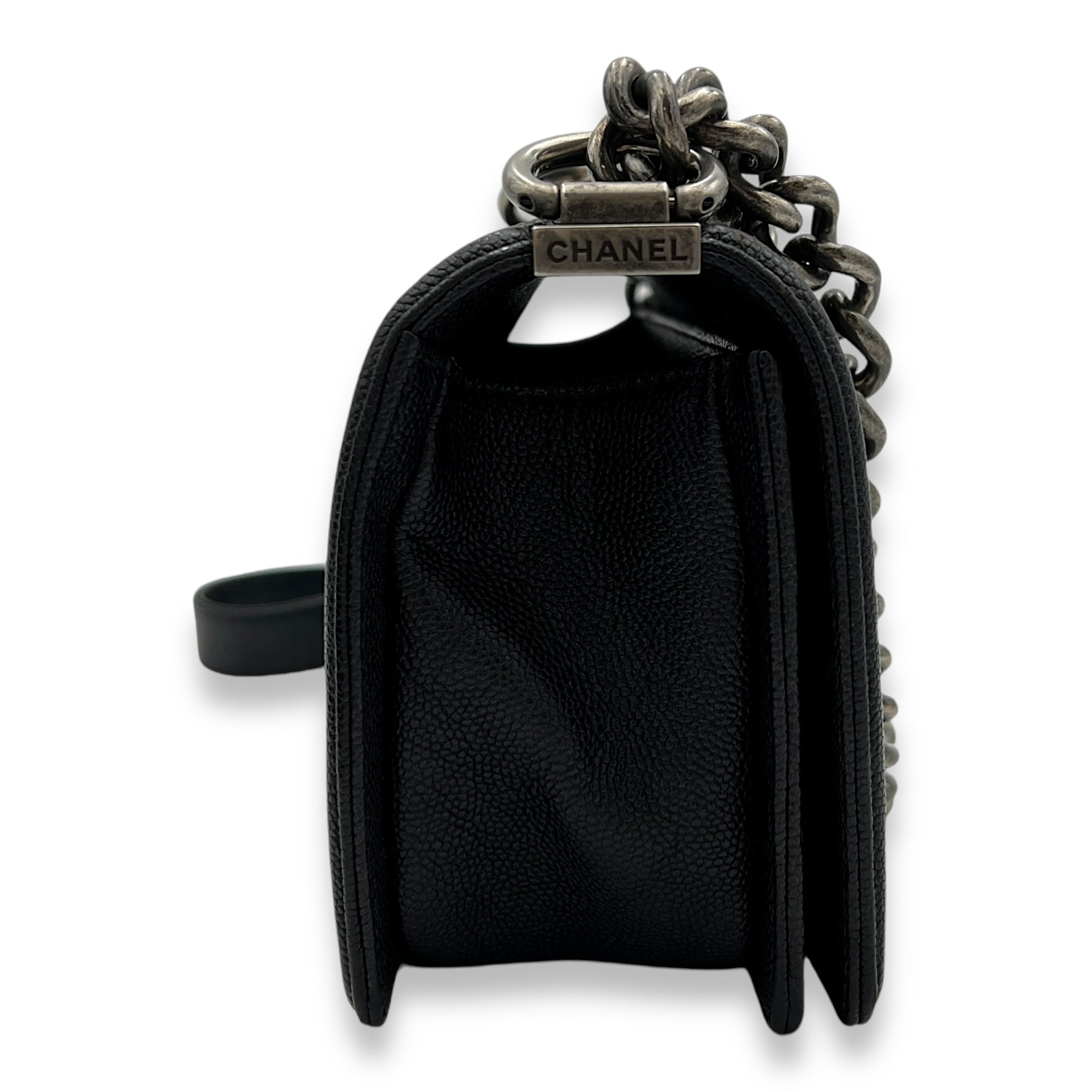 Boy Crossbody Bag Black in Caviar Leather, Ruthenium hardware