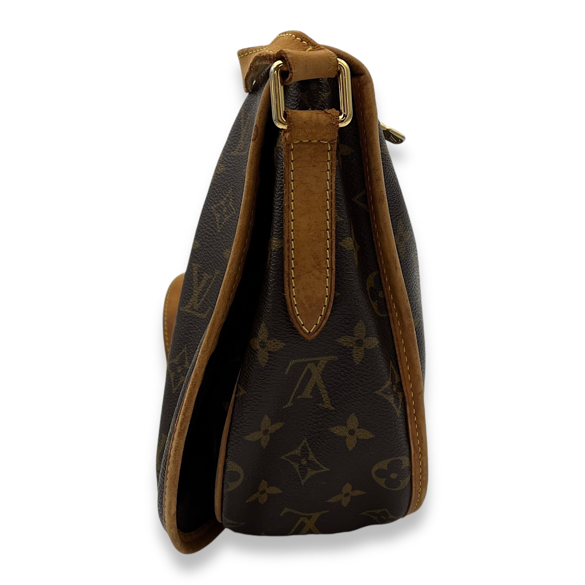 Menilmontant MM Brown Crossbody Bag in Monogram Coated Canvas, Gold hardware