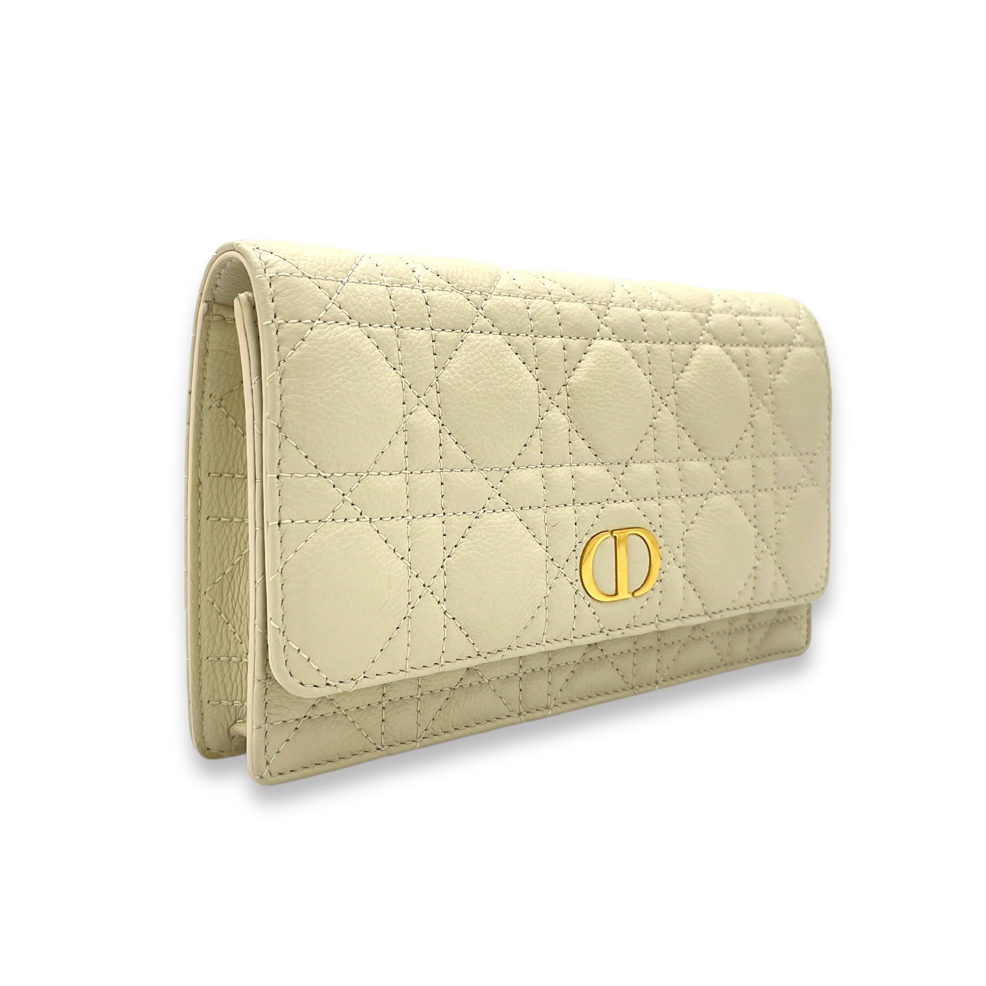 Dior Caro  Pouch White in Calfskin, Gold hardware