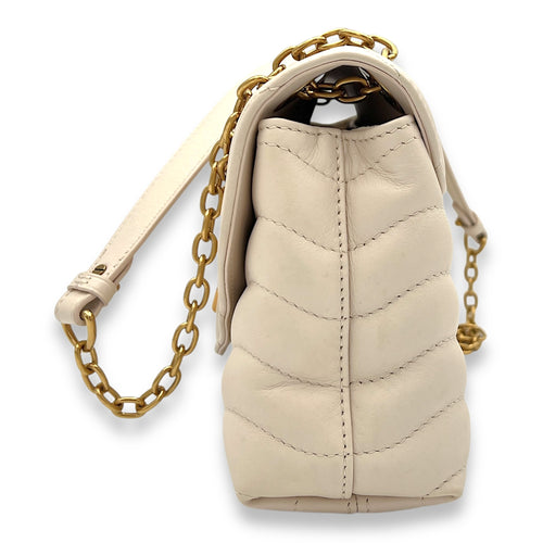 Chain Wave Beige Crossbody Bag in Calfskin, Gold hardware