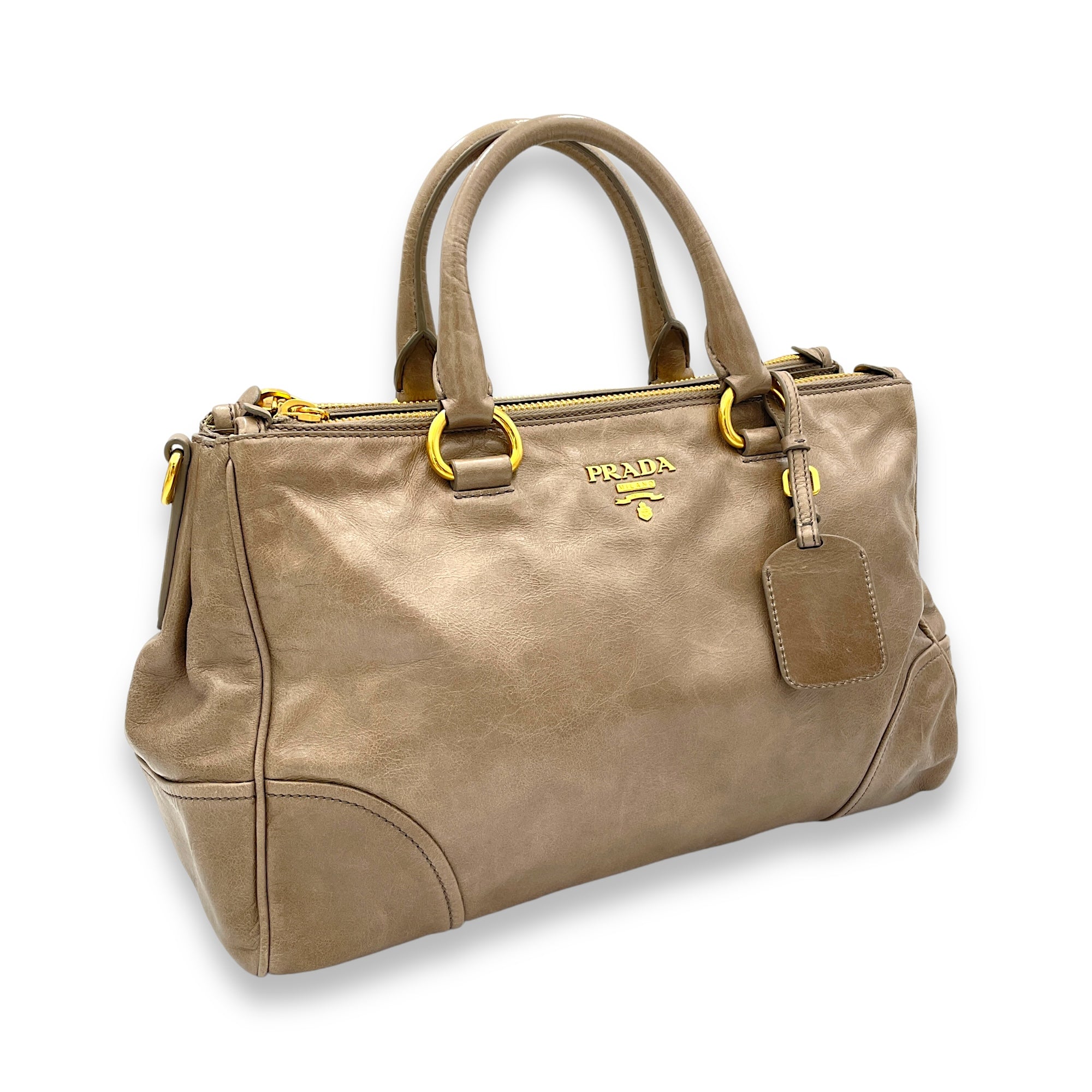 Two-Way Brown Top Handle Bag in Calfskin, Gold hardware