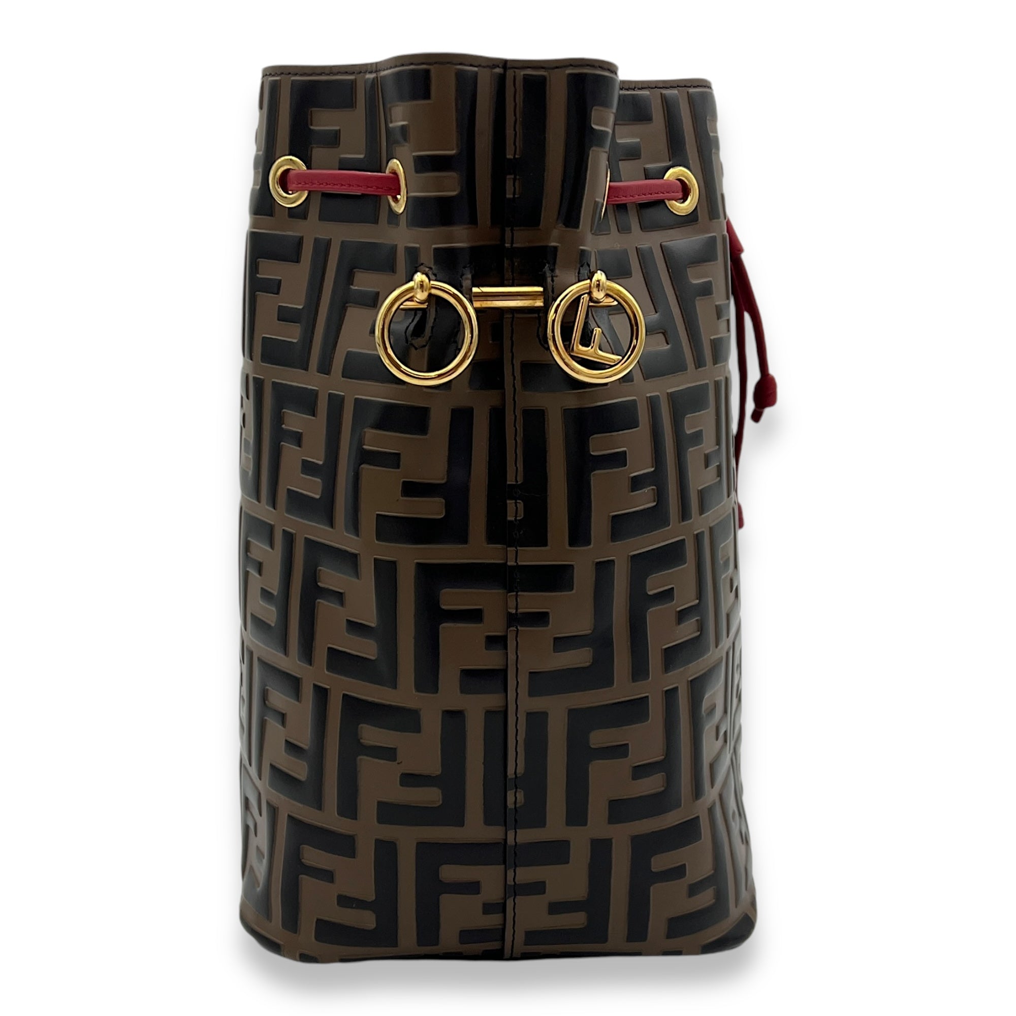 Mon Tresor FF Embossed Bucket Bag in Calfskin, Gold hardware