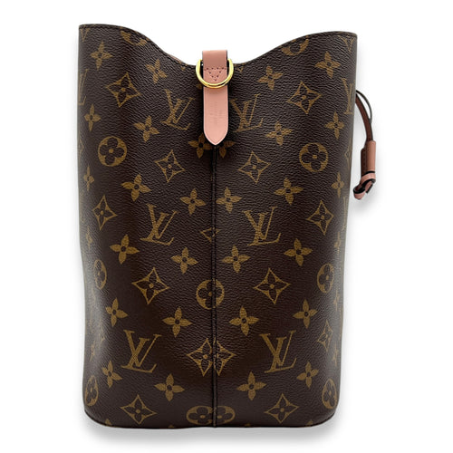 NeoNoe MM Brown Bucket Bag in Monogram Coated Canvas, Gold hardware