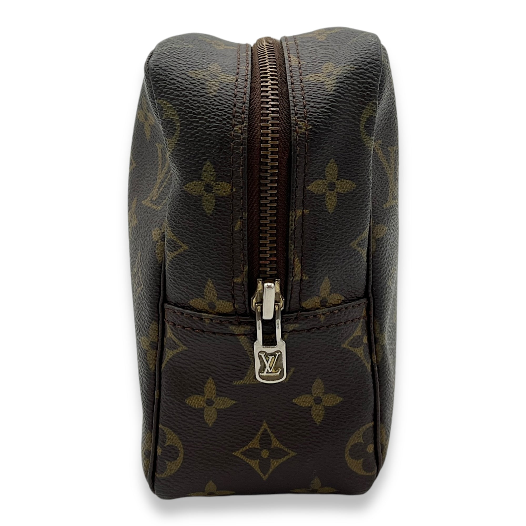 Toilette Pouch 28 Brown in Monogram Coated Canvas, Gold hardware