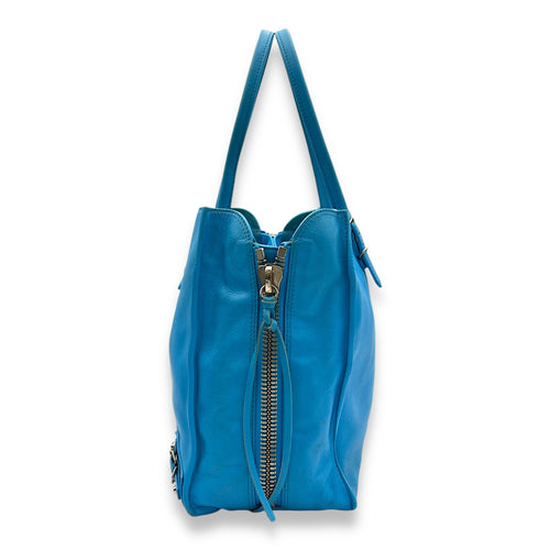 Papier Tote Bag Blue in Calfskin, Silver hardware