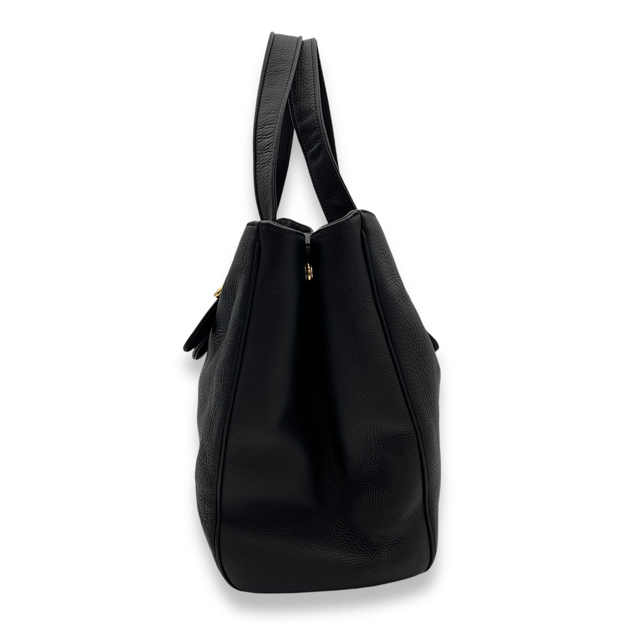 1973 Pebbled  Tote Bag Black in Calfskin, Gold