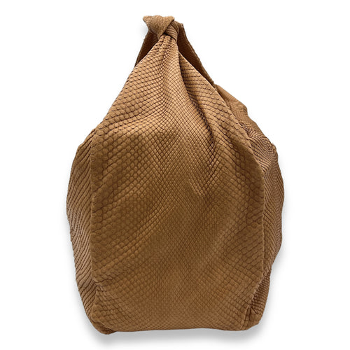 Hobo Brown Shoulder Bag in Python Leather, Gold hardware