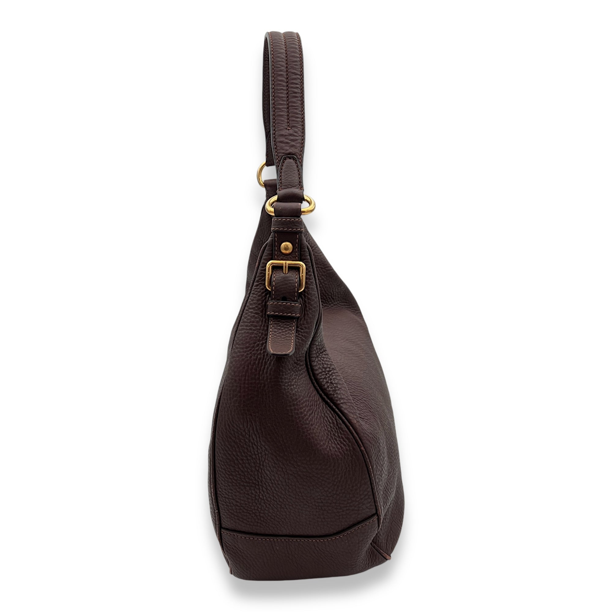 Hobo Brown Shoulder Bag in Calfskin, Gold hardware