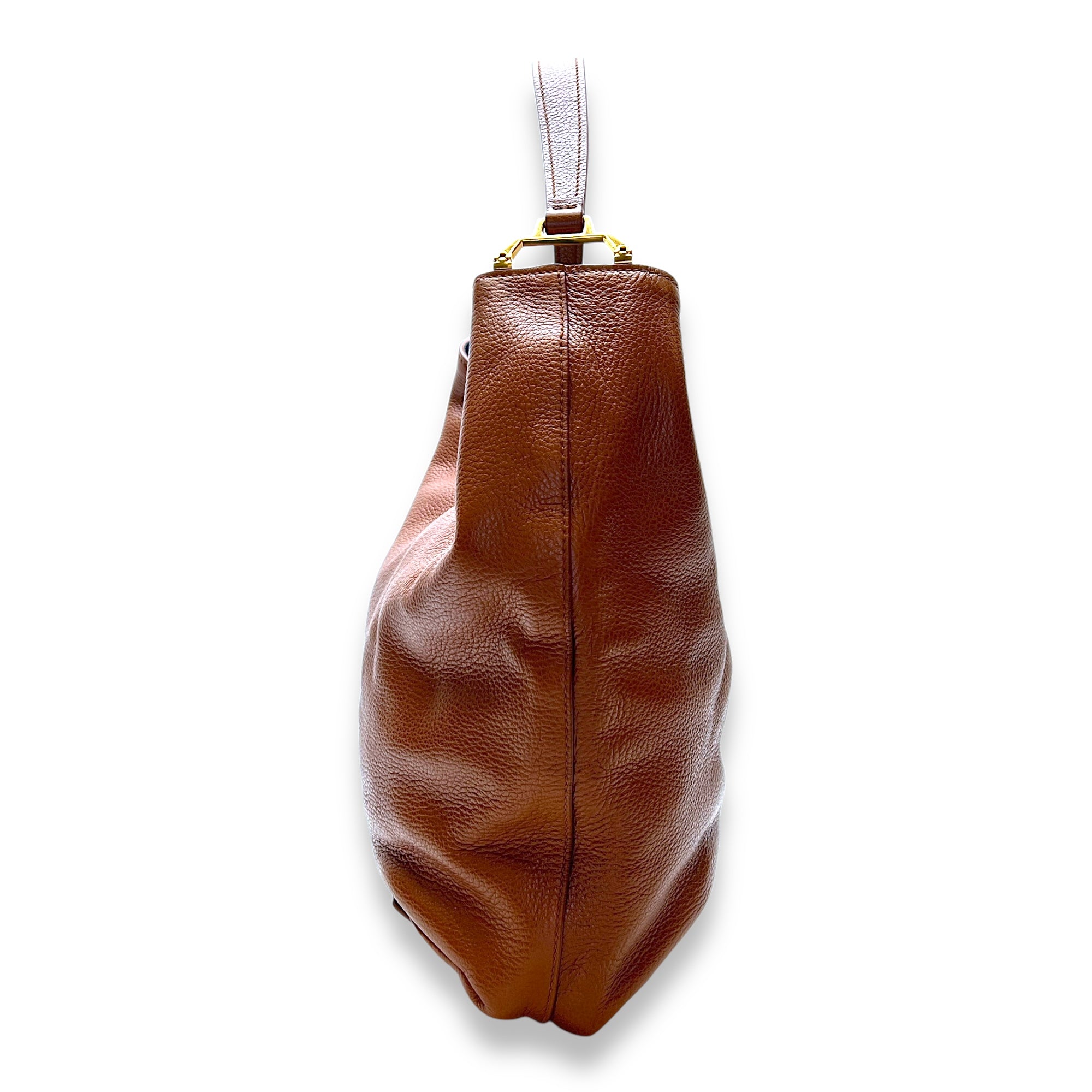 Logo Bucket Bag Brown in Calfskin, Gold hardware