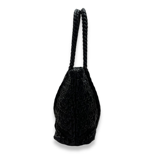 Hidden Chain Wrinkled Black Tote Bag in Lambskin, Silver hardware