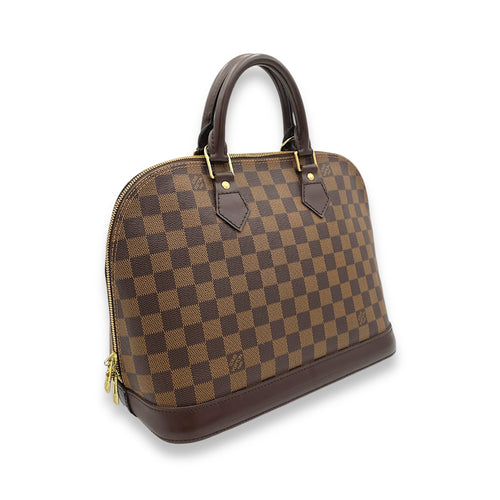 Alma Top Handle Bag PM Brown in Coated Canvas, Gold hardware