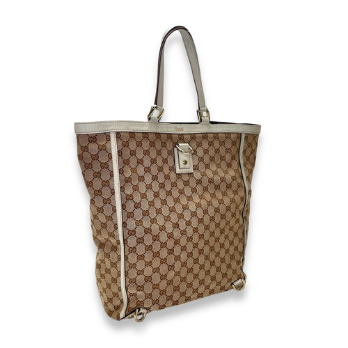 GG Abbey Brown Top Handle Bag in Canvas, Gold hardware