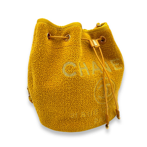 Deauville Bucket Bag Yellow in Tweed, Silver hardware