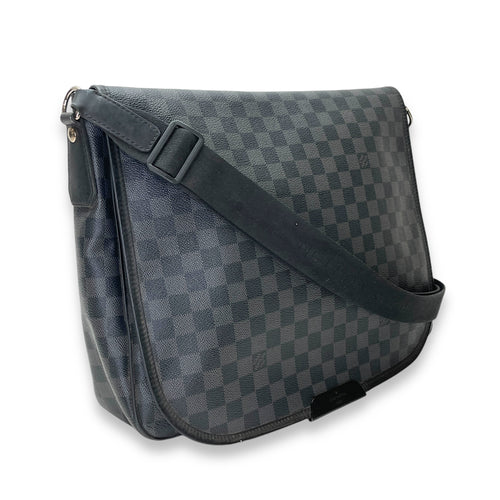 Daniel MM Damier Graphite Messenger in Coated Canvas, Silver hardware