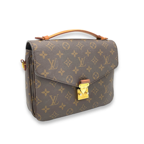 Metis Brown Crossbody Bag in Monogram Coated Canvas, Gold hardware