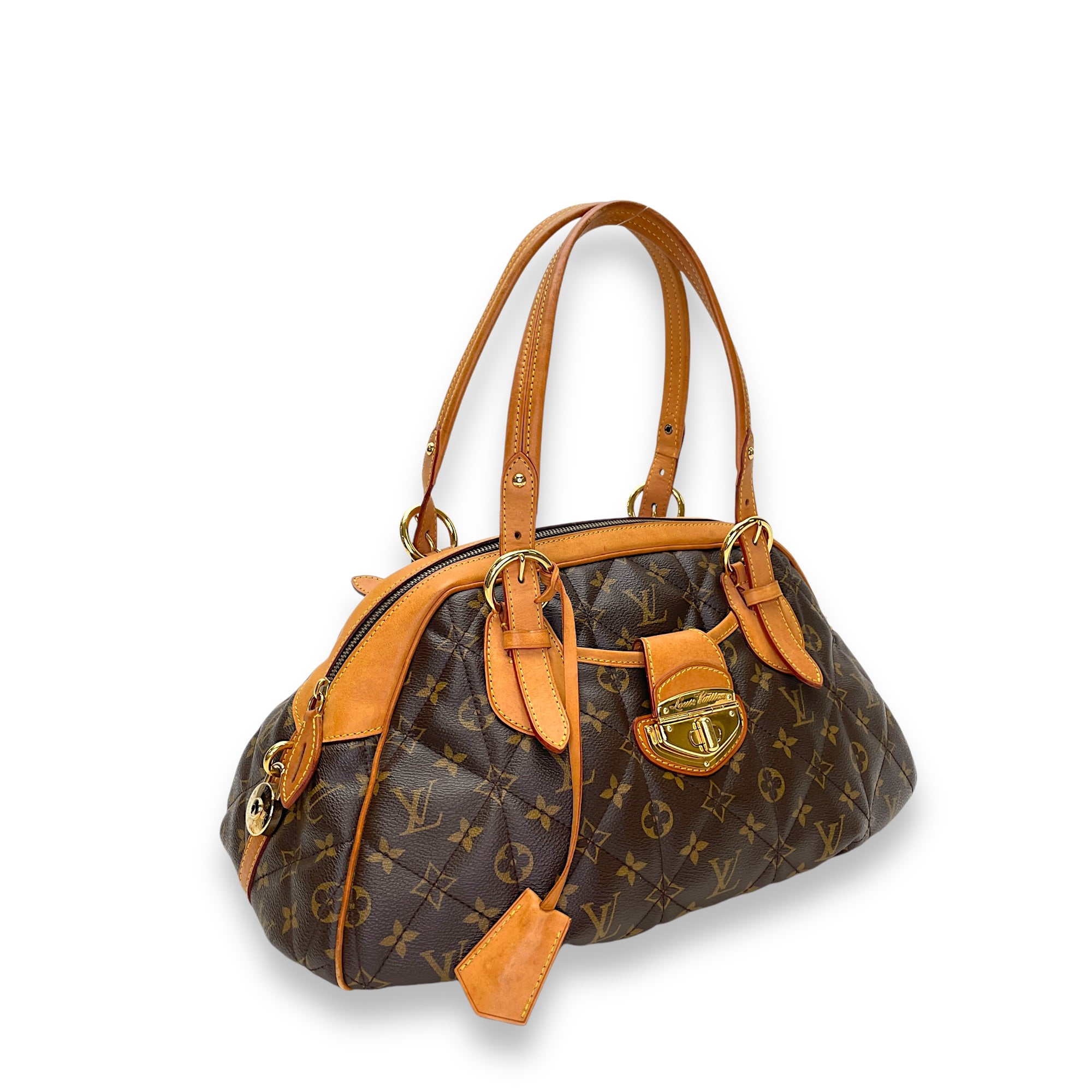 Etoile Brown Top Handle Bag in Monogram Coated Canvas, Gold hardware