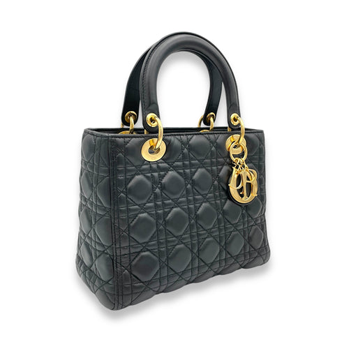 Lady Dior Top Handle Bag Black in Lambskin, Gold hardware