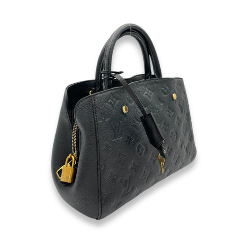 Montaigne Top Handle Bag Black in Empreinte Leather, Gold hardware