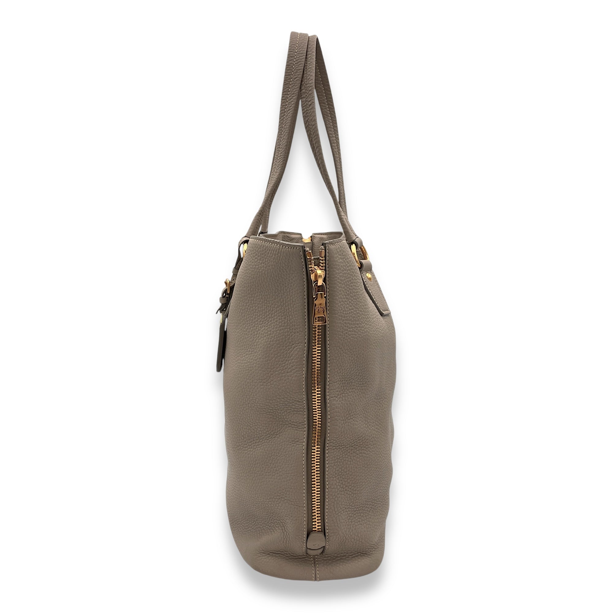 Logo Beige Top Handle Bag in Calfskin, Gold hardware