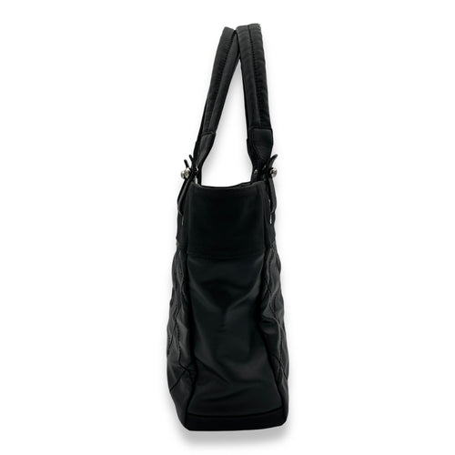 Paris Biarritz Small Black Tote Bag in Coated Canvas, Silver hardware