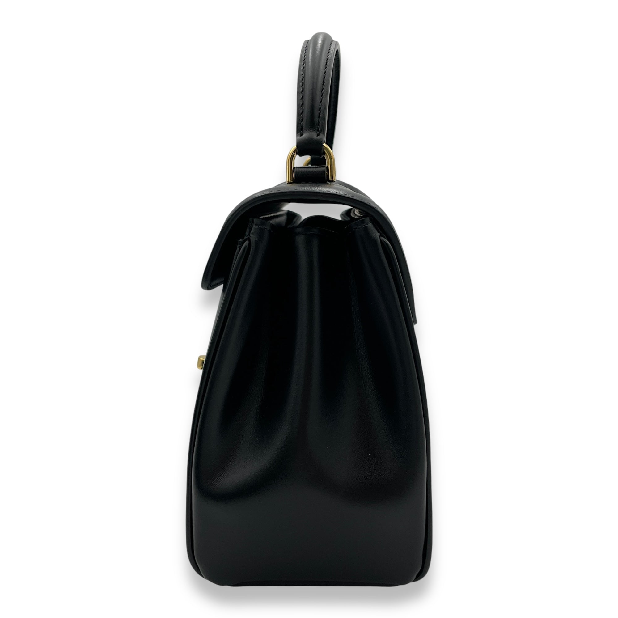 16 Mini Black Top Handle Bag in Calfskin, Gold hardware