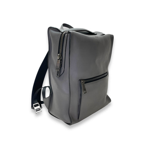 Logo Grey Backpack in Calfskin, Silver hardware