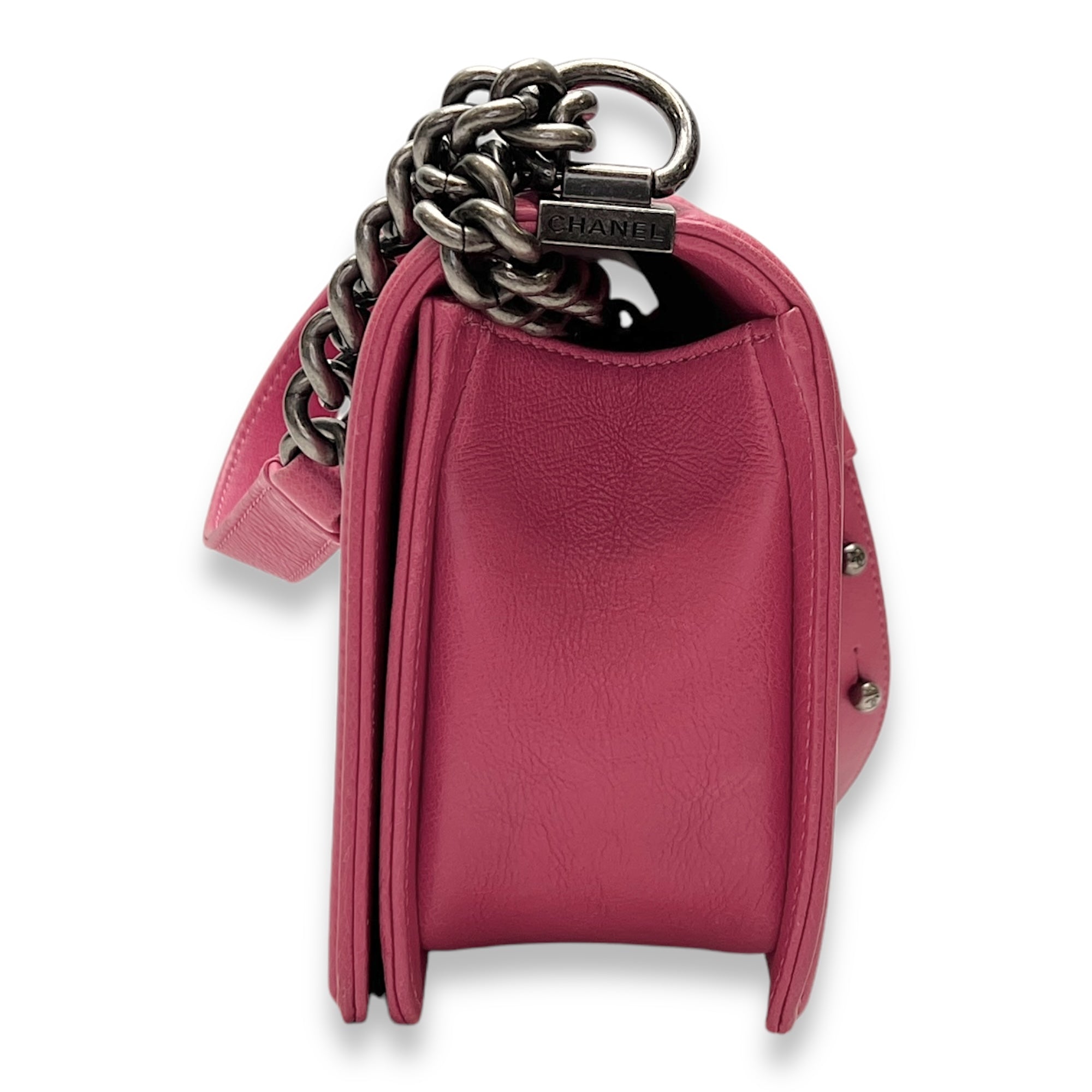 Boy Medium Pink Shoulder Bag in Calfskin,  hardware