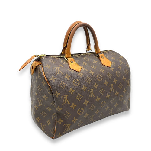 Speedy Top Handle Bag 30 Brown in Monogram Coated Canvas, Gold hardware