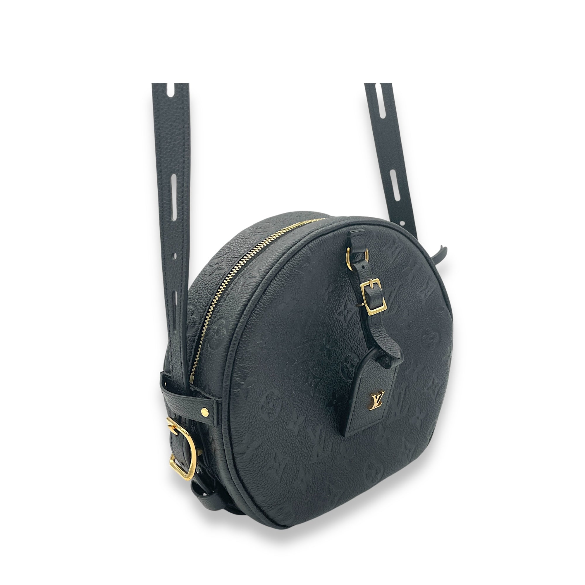 Boite a Chapeau Black Crossbody Bag in Monogram Empreinte Leather, Gold hardware