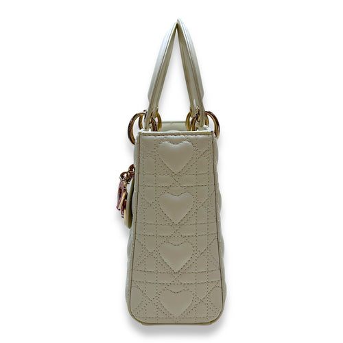 Lady Dior Small White Top Handle Bag in Calfskin, Gold hardware