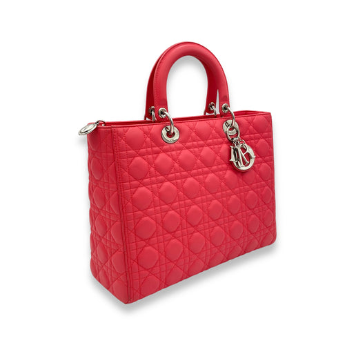 Lady Dior Large Pink Top Handle Bag in Lambskin, Silver hardware