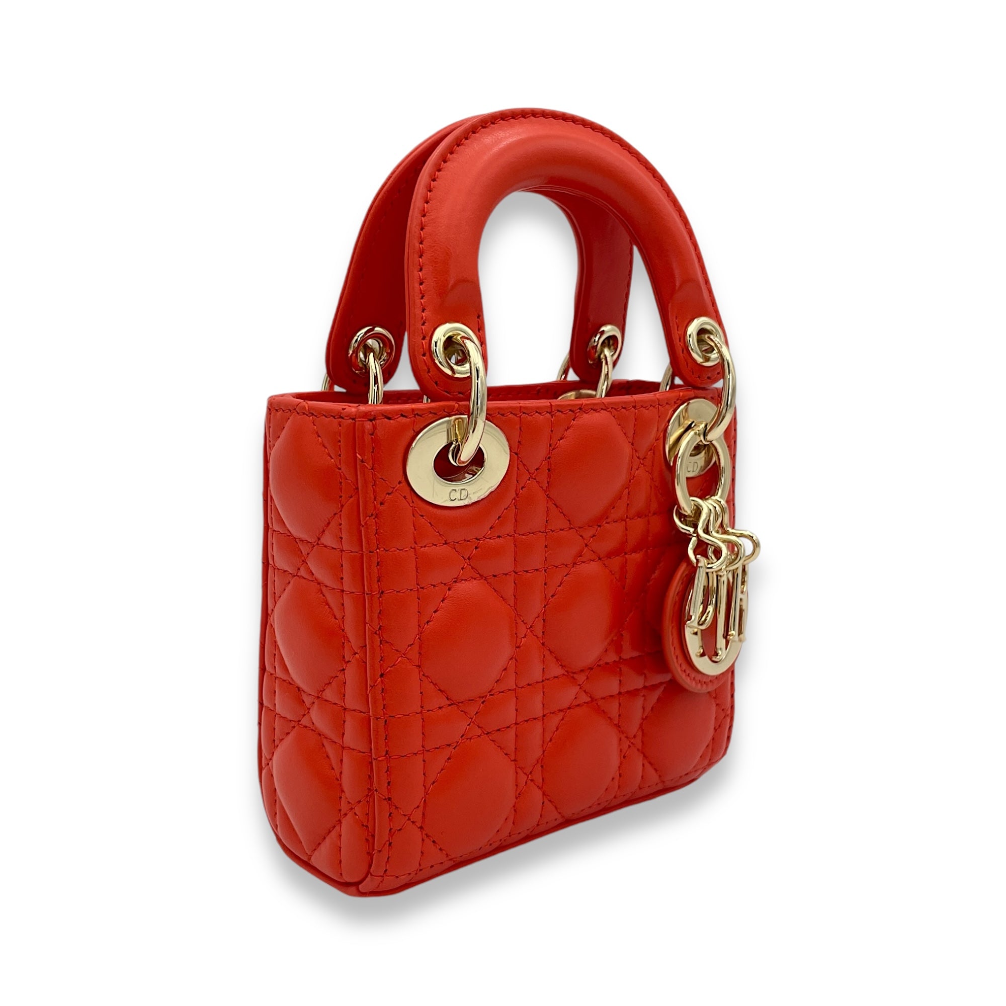 Lady Dior micro Top handle bag in Lambskin, Gold Hardware